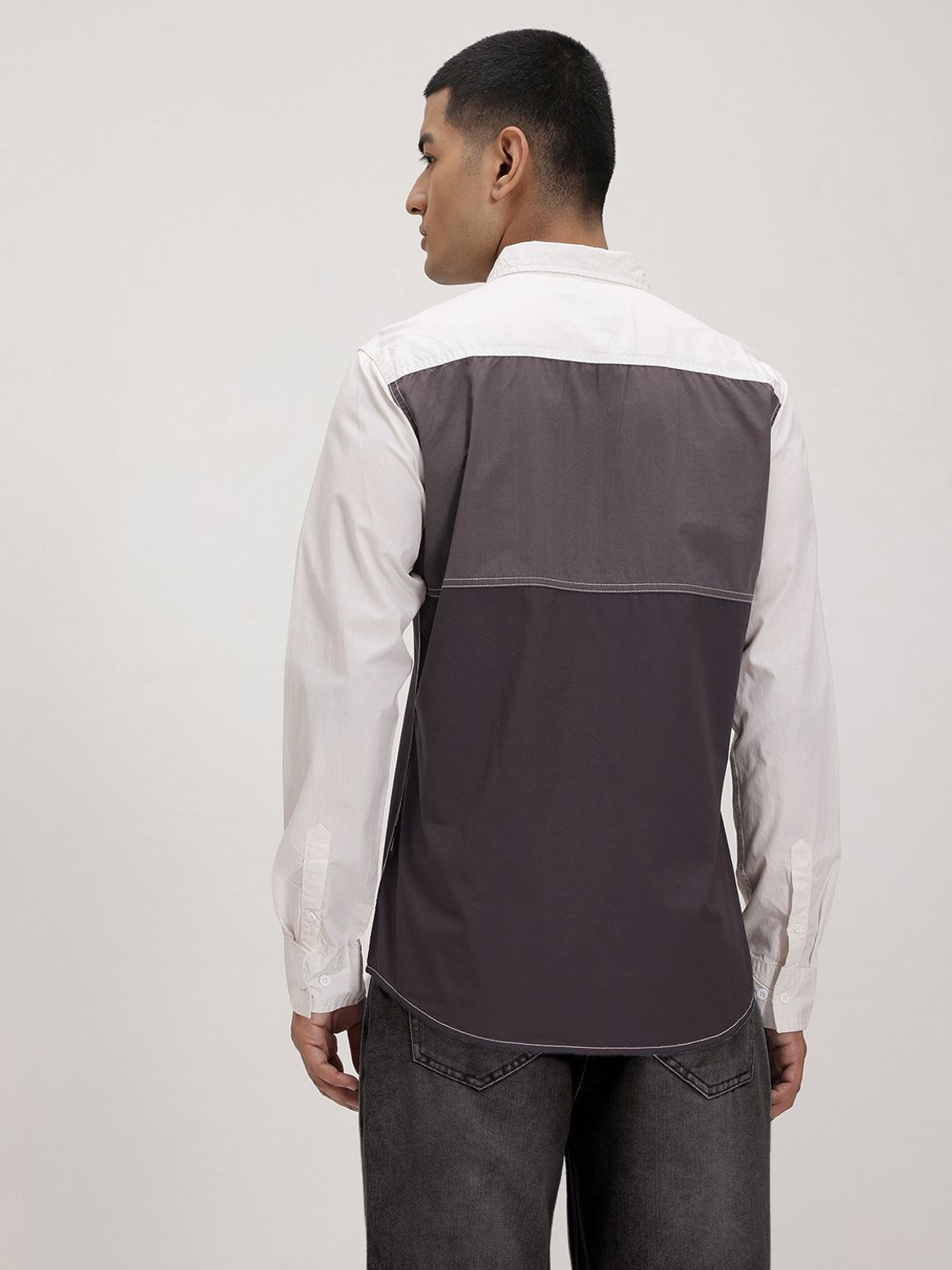 Image of Roadster Men Color Block Casual White Shirt