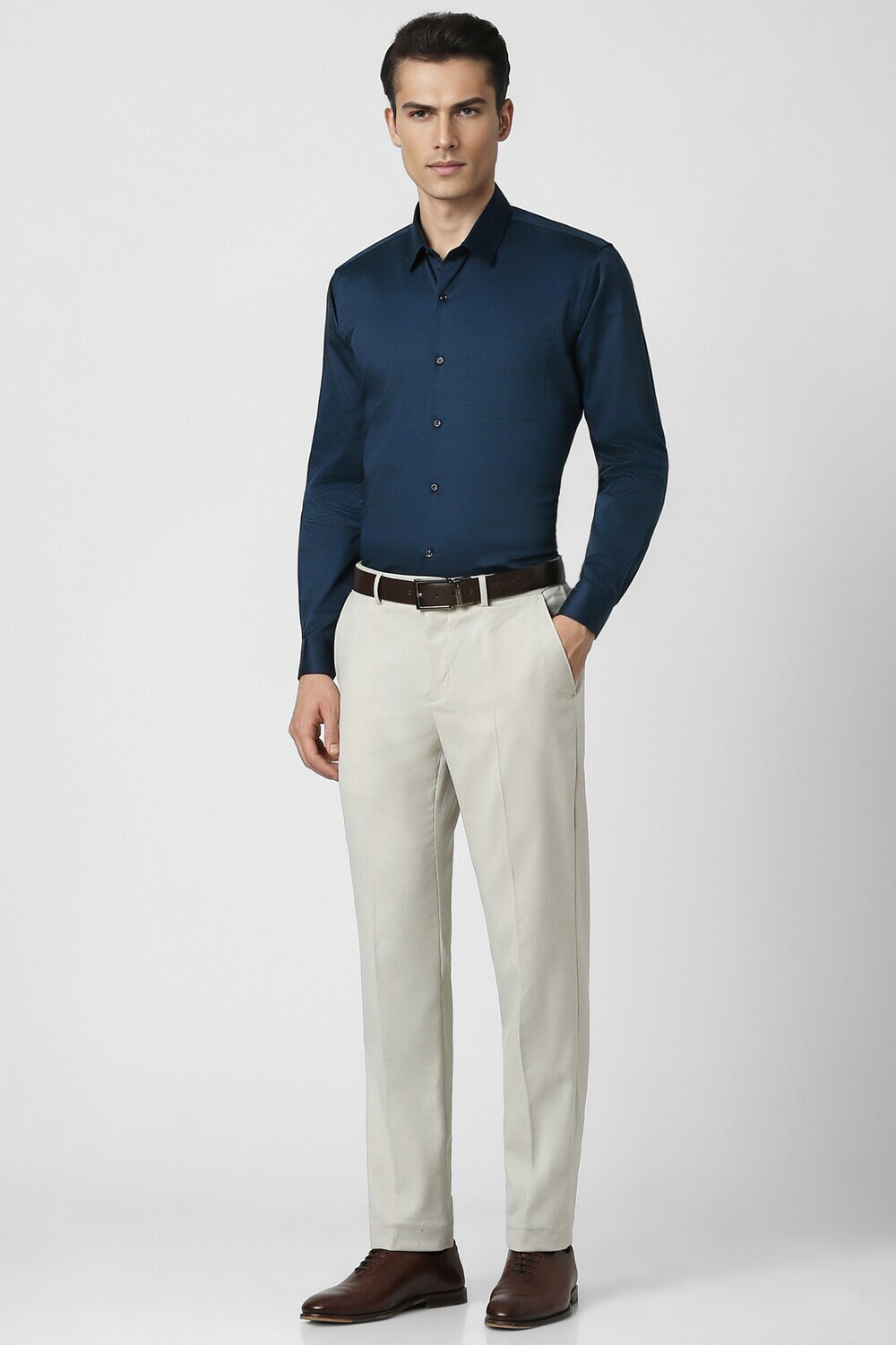 Image of PETER ENGLAND Men Self Design Formal Dark Blue Shirt