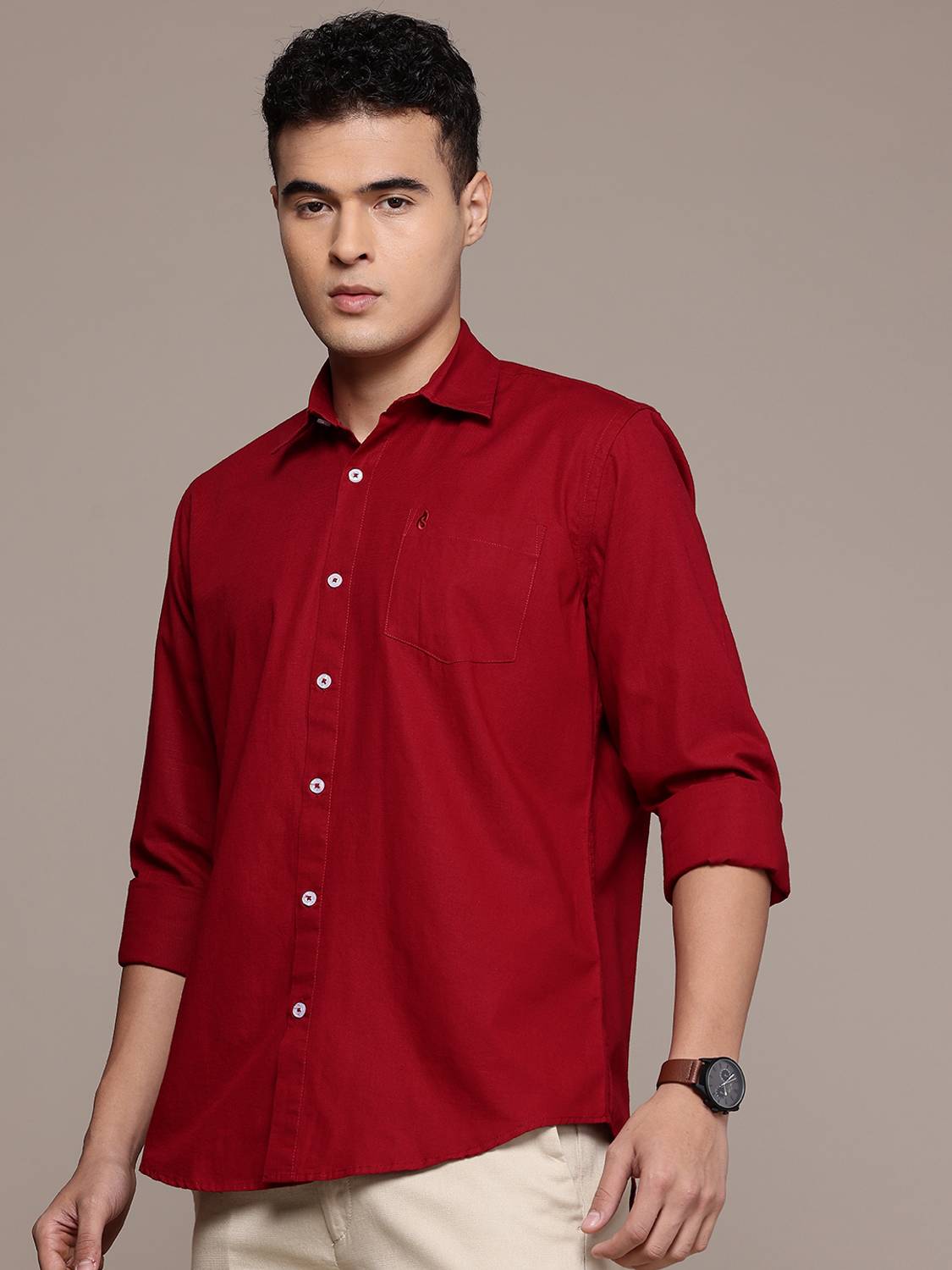 BLUE SQUAD Men Solid Casual Red Shirt - Image 3