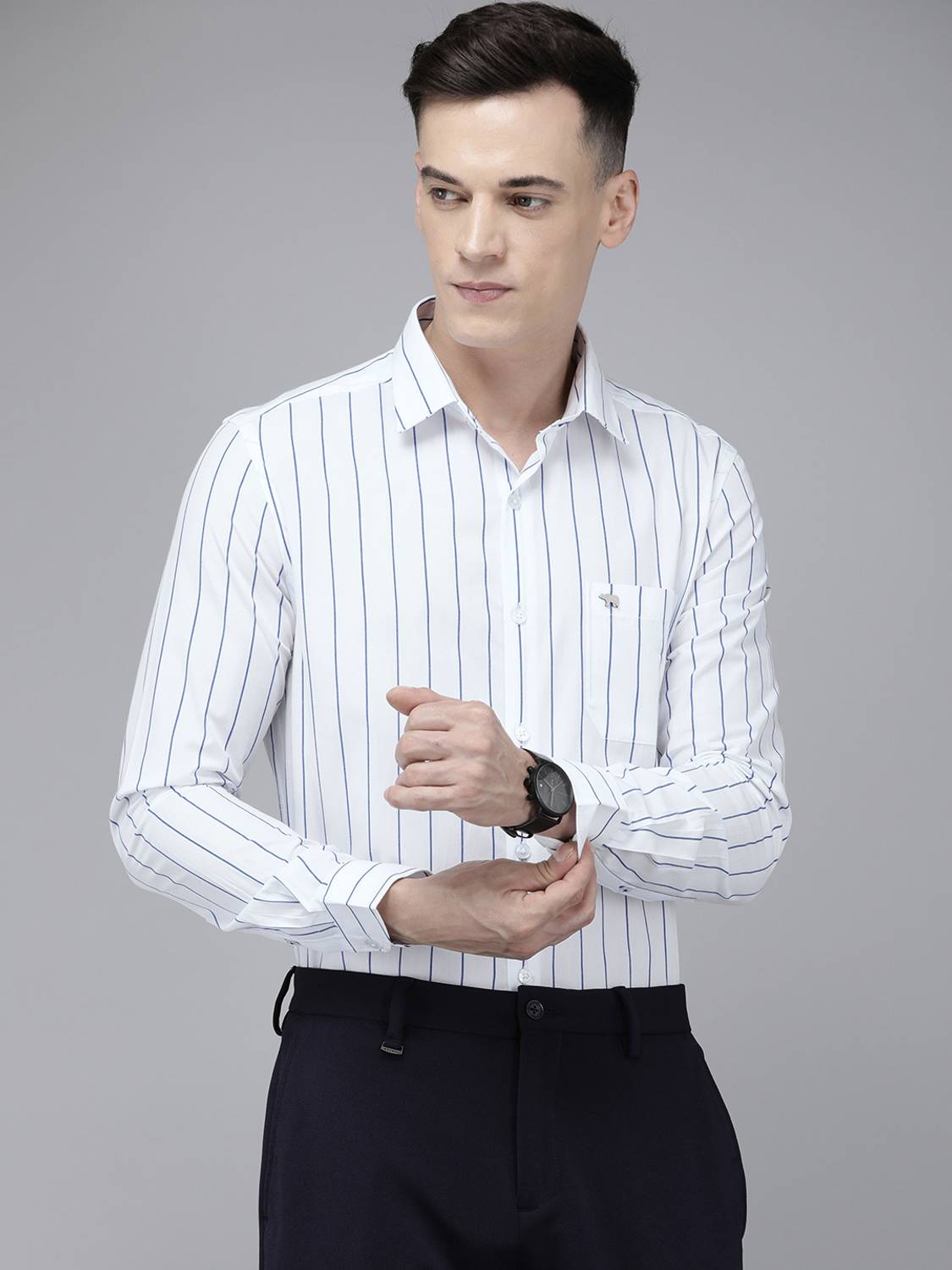 THE BEAR HOUSE Men Striped Formal White Shirt