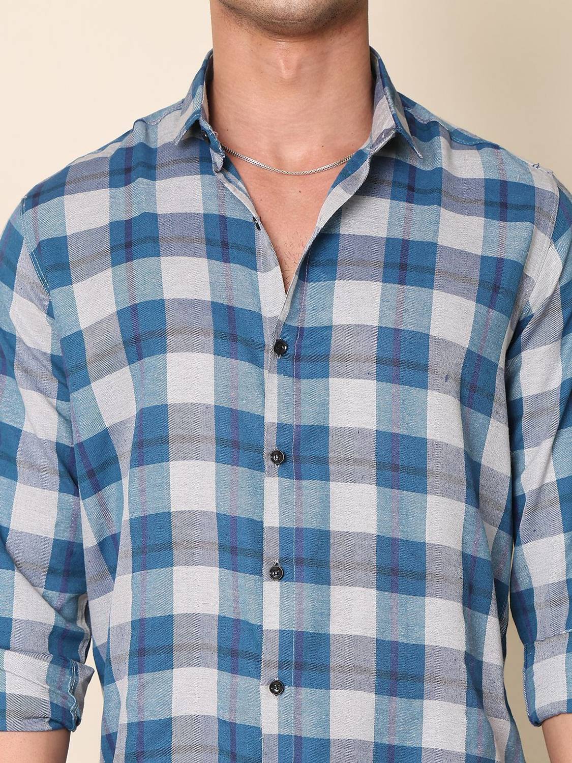 METRONAUT Men Blue Checkered Casual Shirt - Image 3