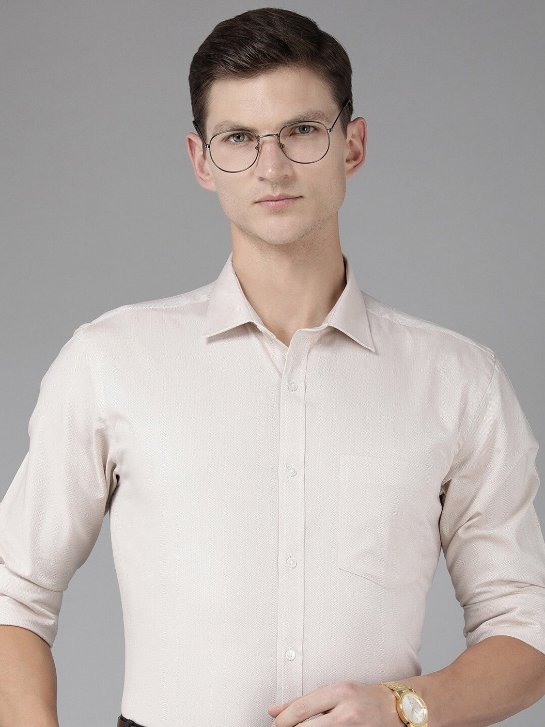 Image of PARK AVENUE Men Self Design Formal Beige Shirt