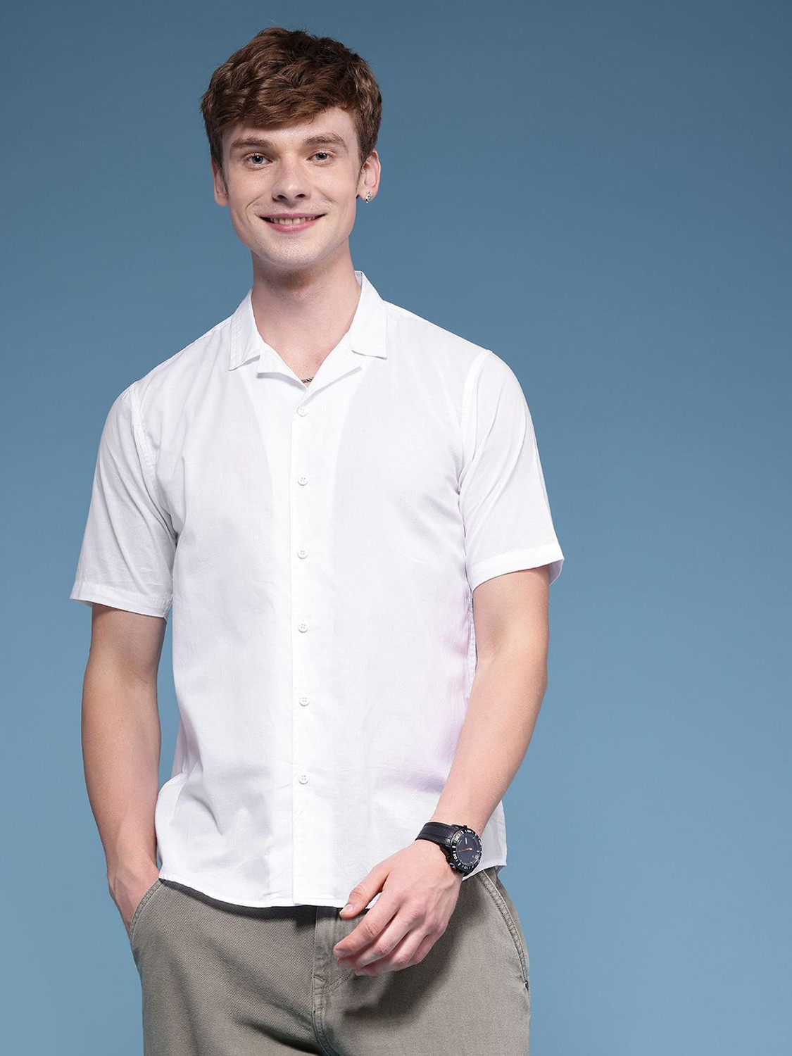 Image of HERE&NOW Men Solid Casual White Shirt