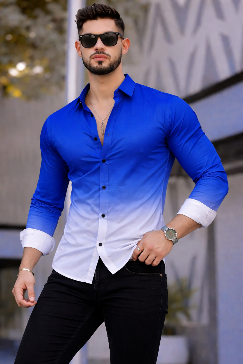 Image of Uiriuy Men Dyed /Ombre Casual Multicolor Shirt