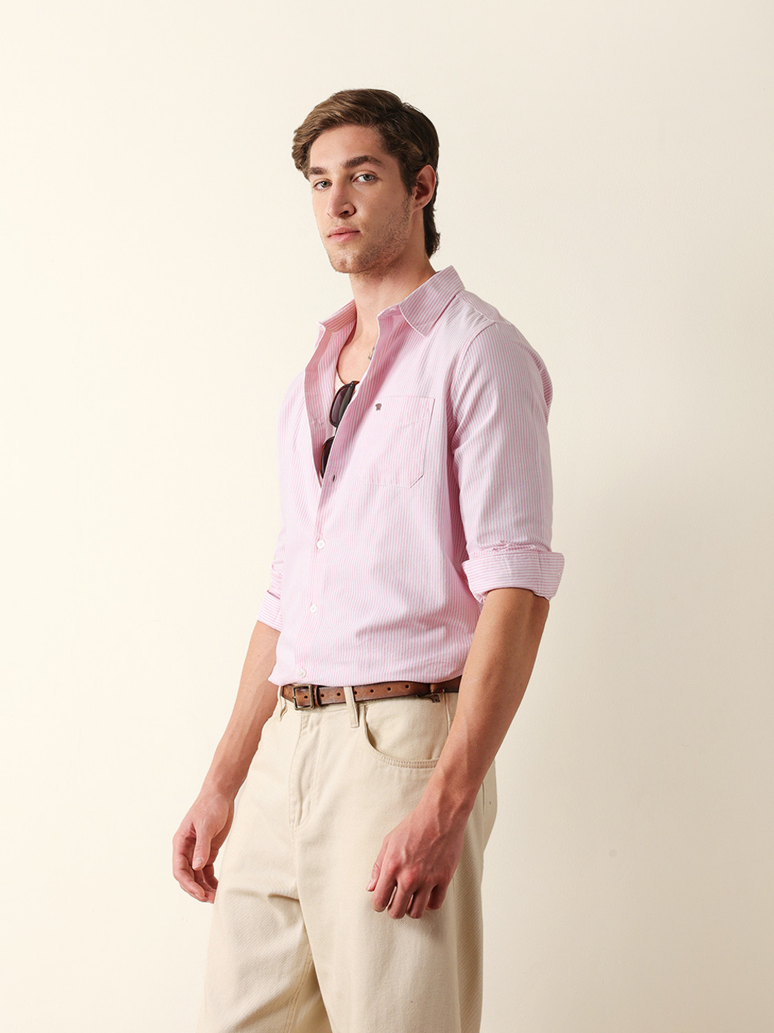 Image of THE BEAR HOUSE Men Striped Casual Pink Shirt