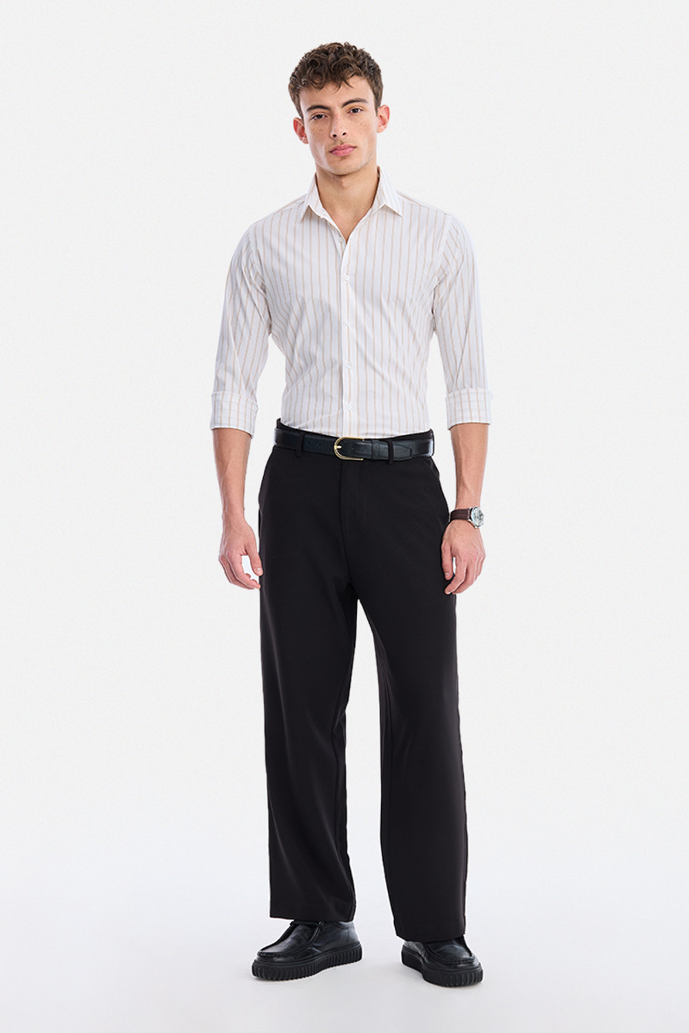 Image of Snitch Men Striped Casual White Shirt