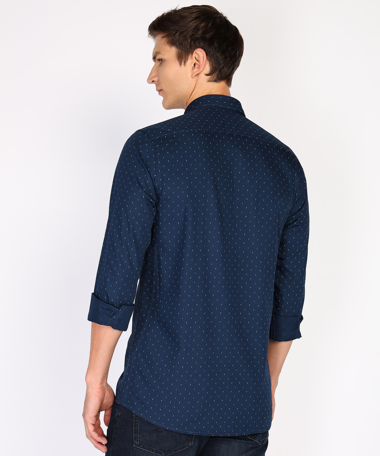 Image of PETER ENGLAND Men Printed Casual Dark Blue Shirt