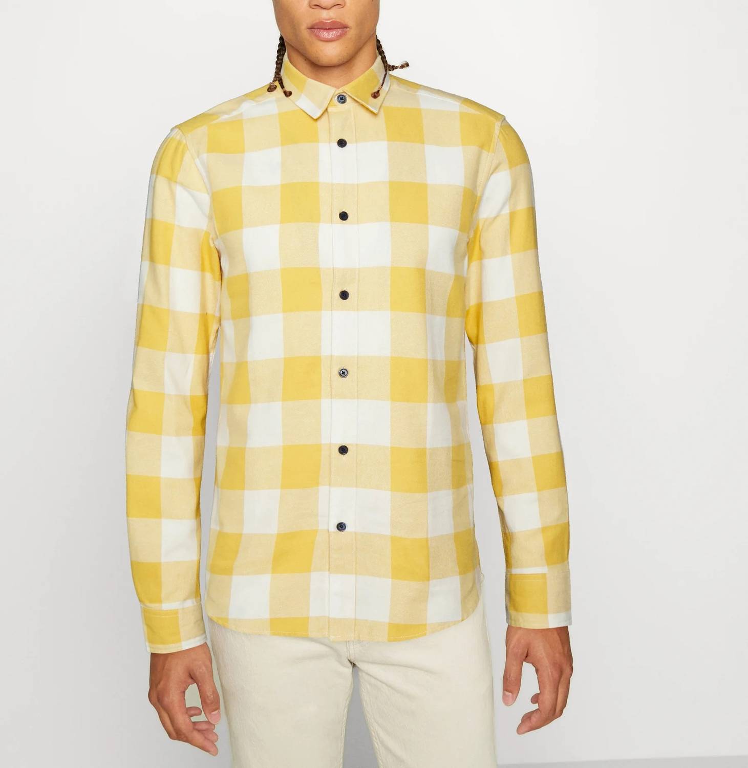 Myra Collection Men Checkered Casual Yellow, White Shirt