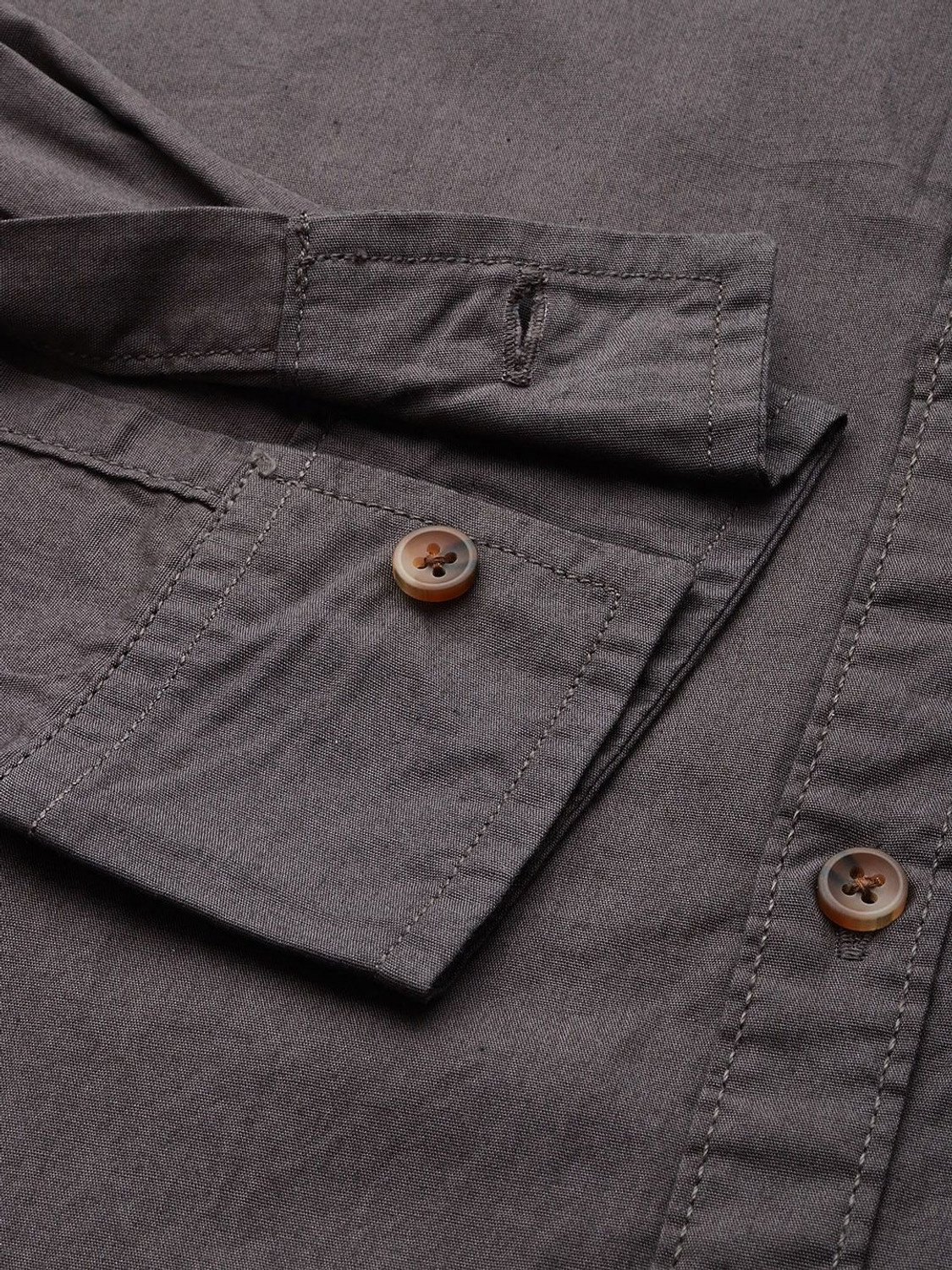 Image of Roadster Men Solid Casual Grey Shirt