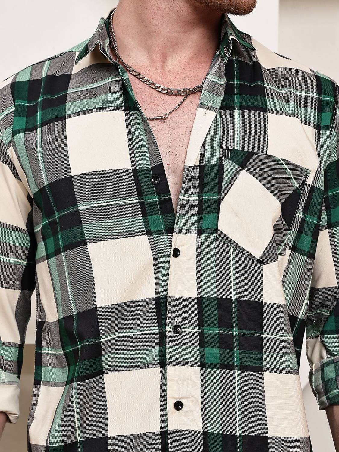 METRONAUT Men Light Green Checkered Shirt - Image 4