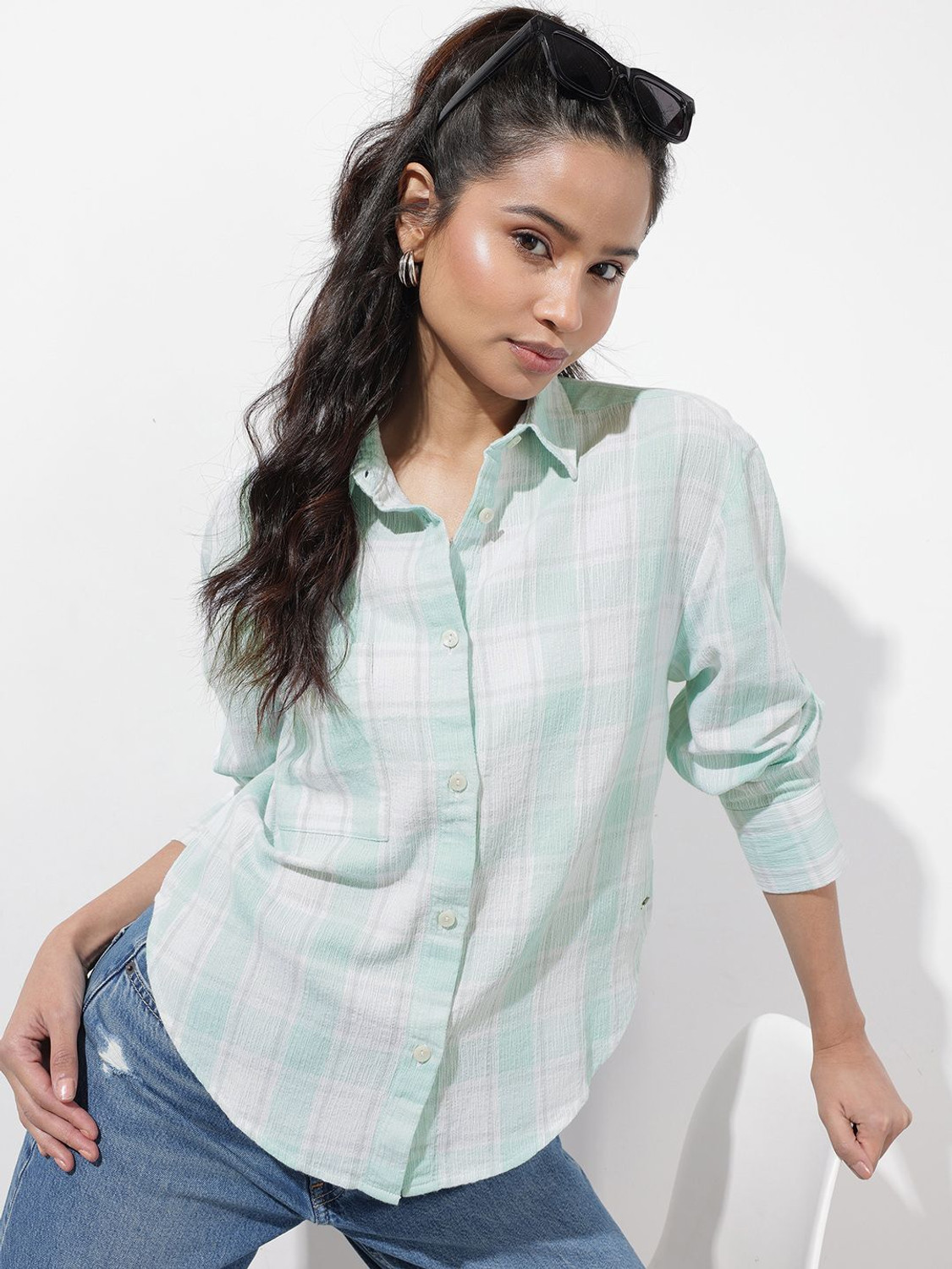 Image of Roadster Women Checkered Casual Blue Shirt