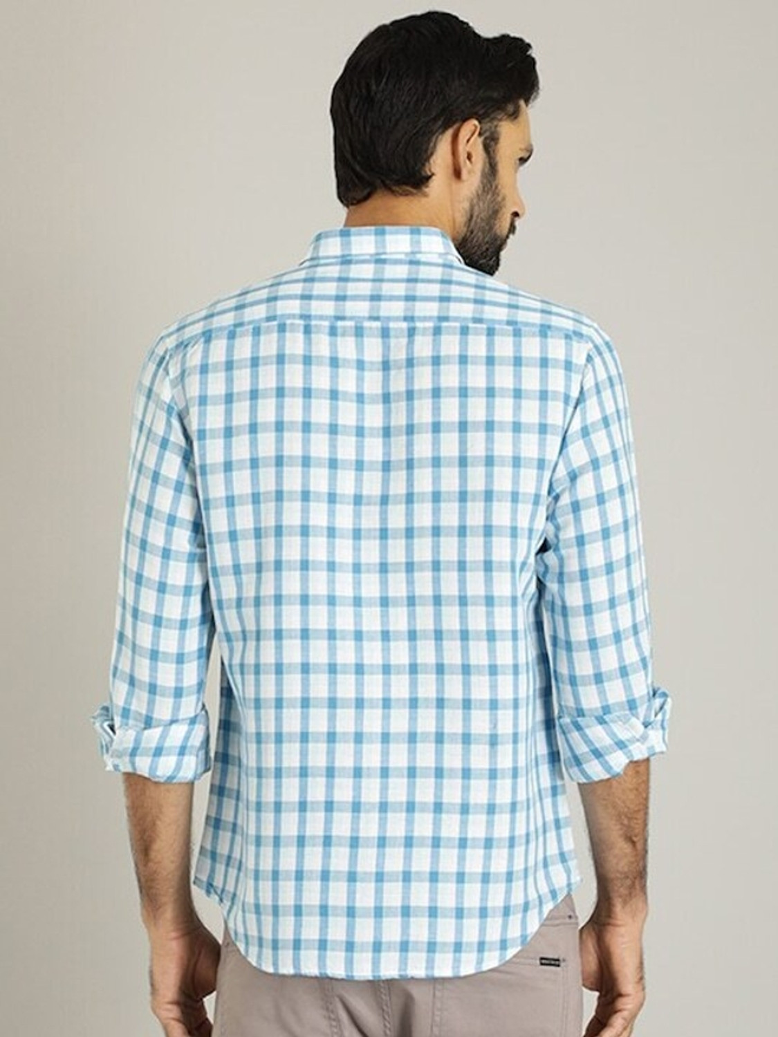 Image of INDIAN TERRAIN Men Checkered Casual Blue Shirt