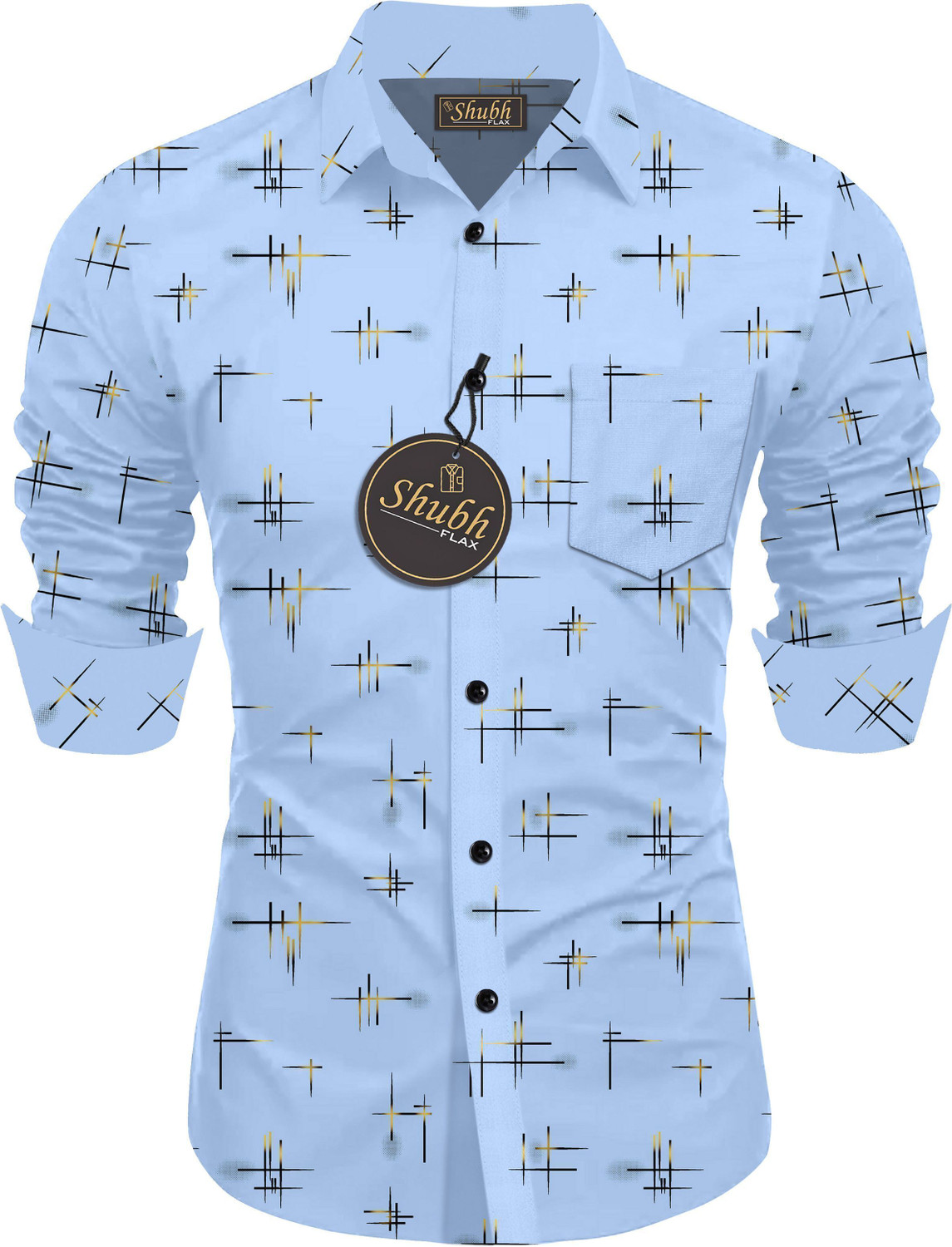 Image of SHUBHFLAX Men Printed Formal Blue Shirt