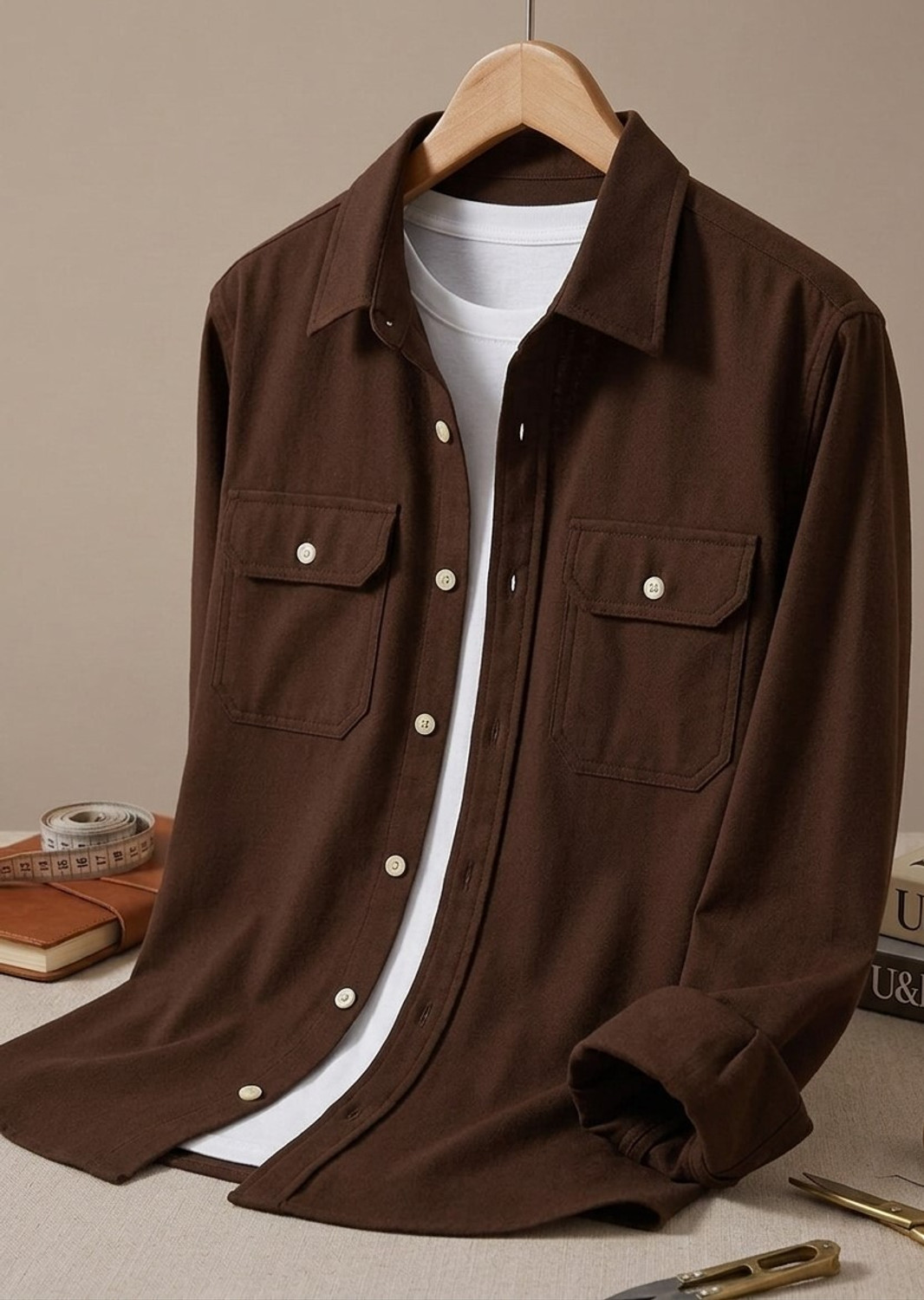 Image of VG BROTHER Men Solid Casual Brown Shirt