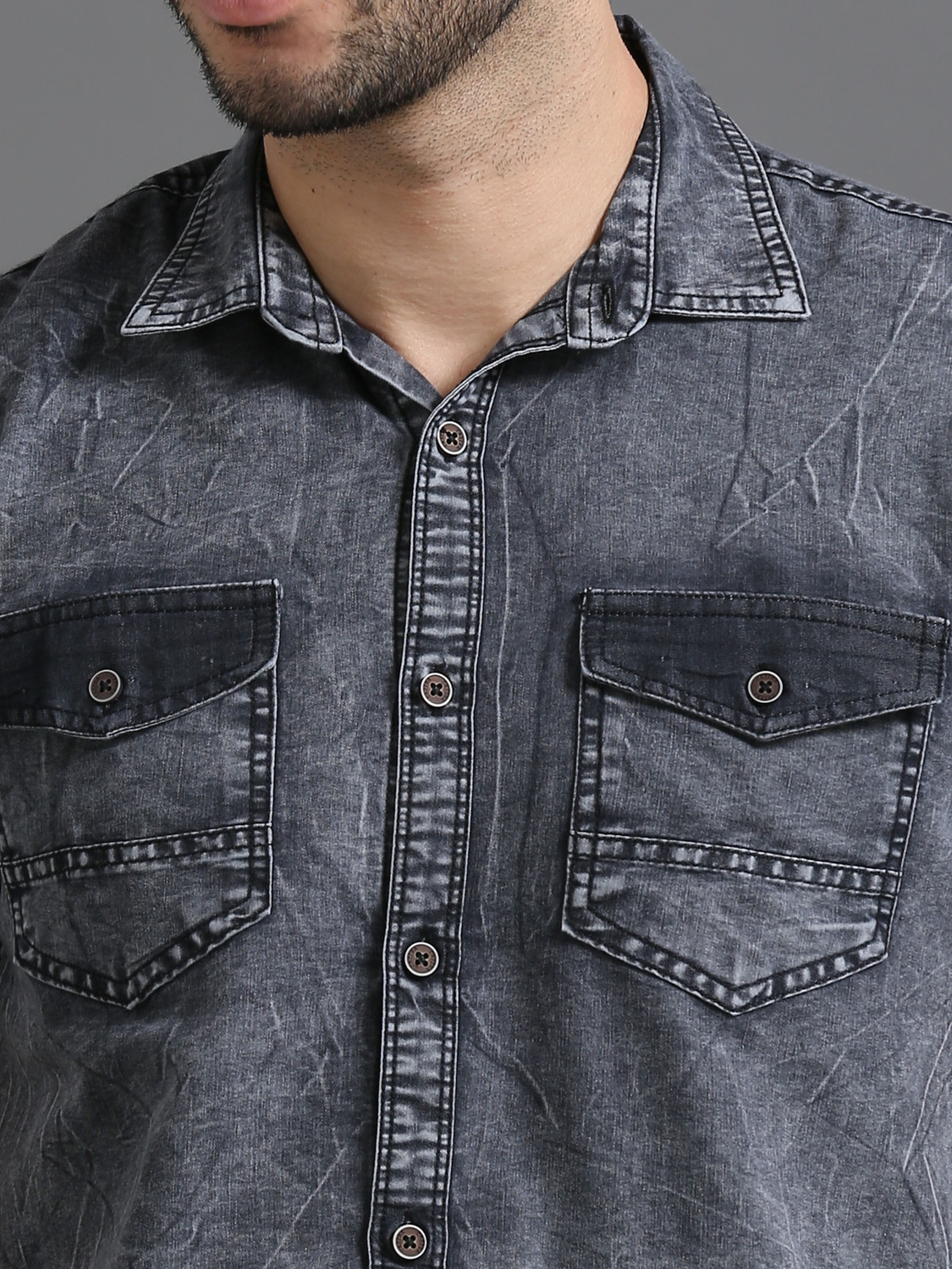 Image of PRINTOUT Men Solid Casual Grey Shirt