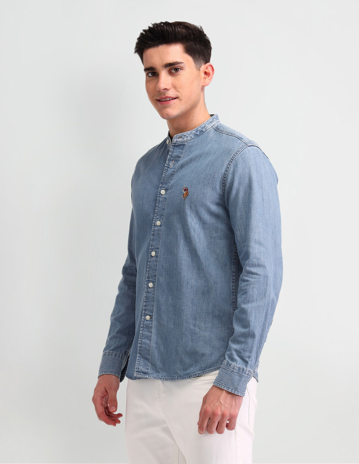 Image of U.S. POLO ASSN. Men Solid Casual Blue Shirt