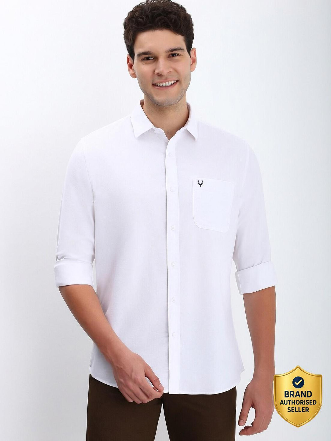 Image of Allen Solly Men Self Design Casual White Shirt