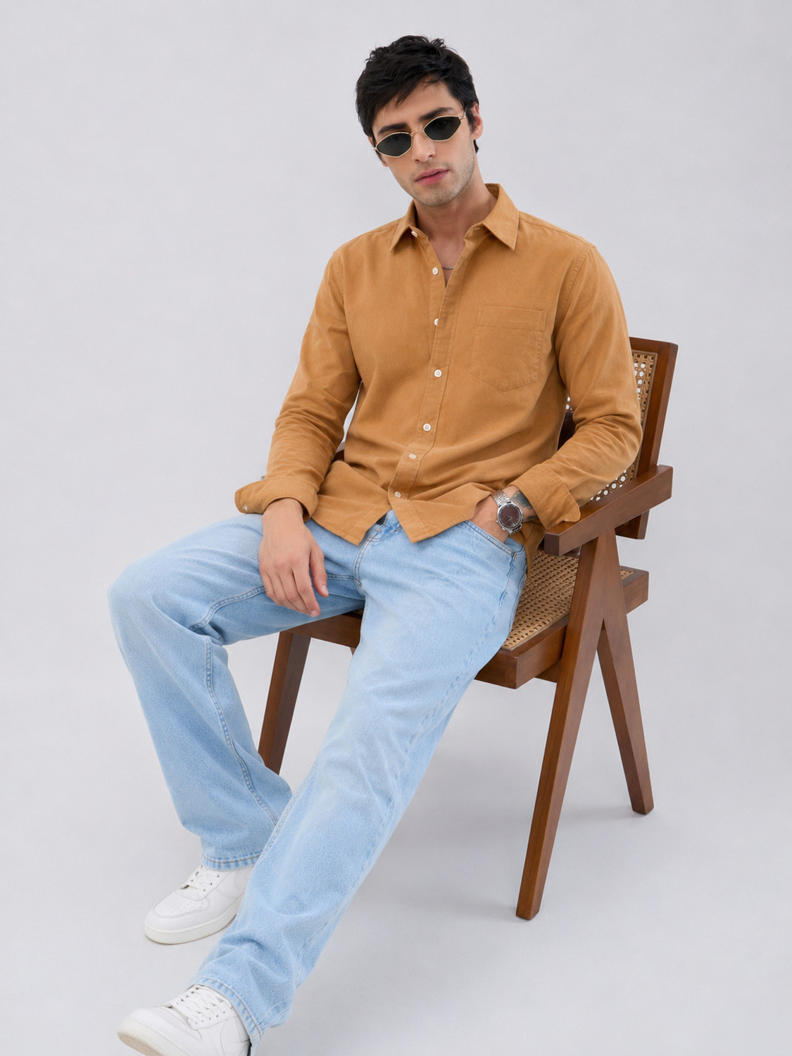 Image of NETTO UOMO Men Solid Casual Brown Shirt