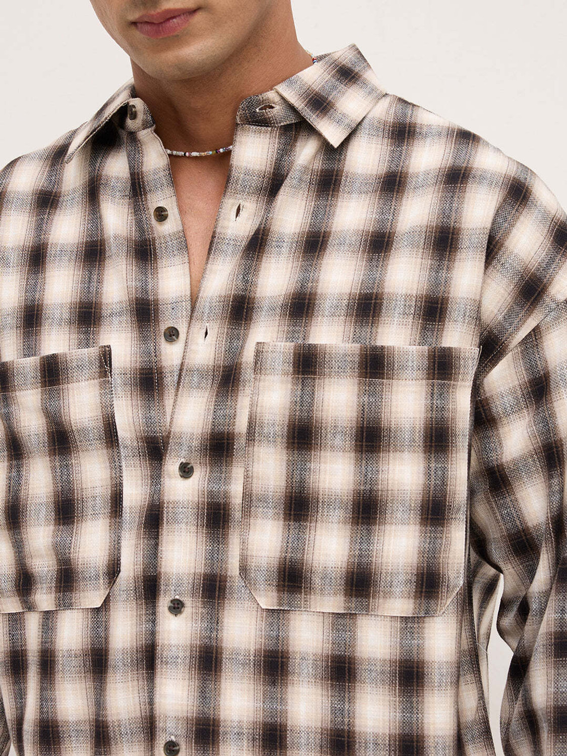 Image of VASTRADO Men Checkered Casual Beige, Brown Shirt