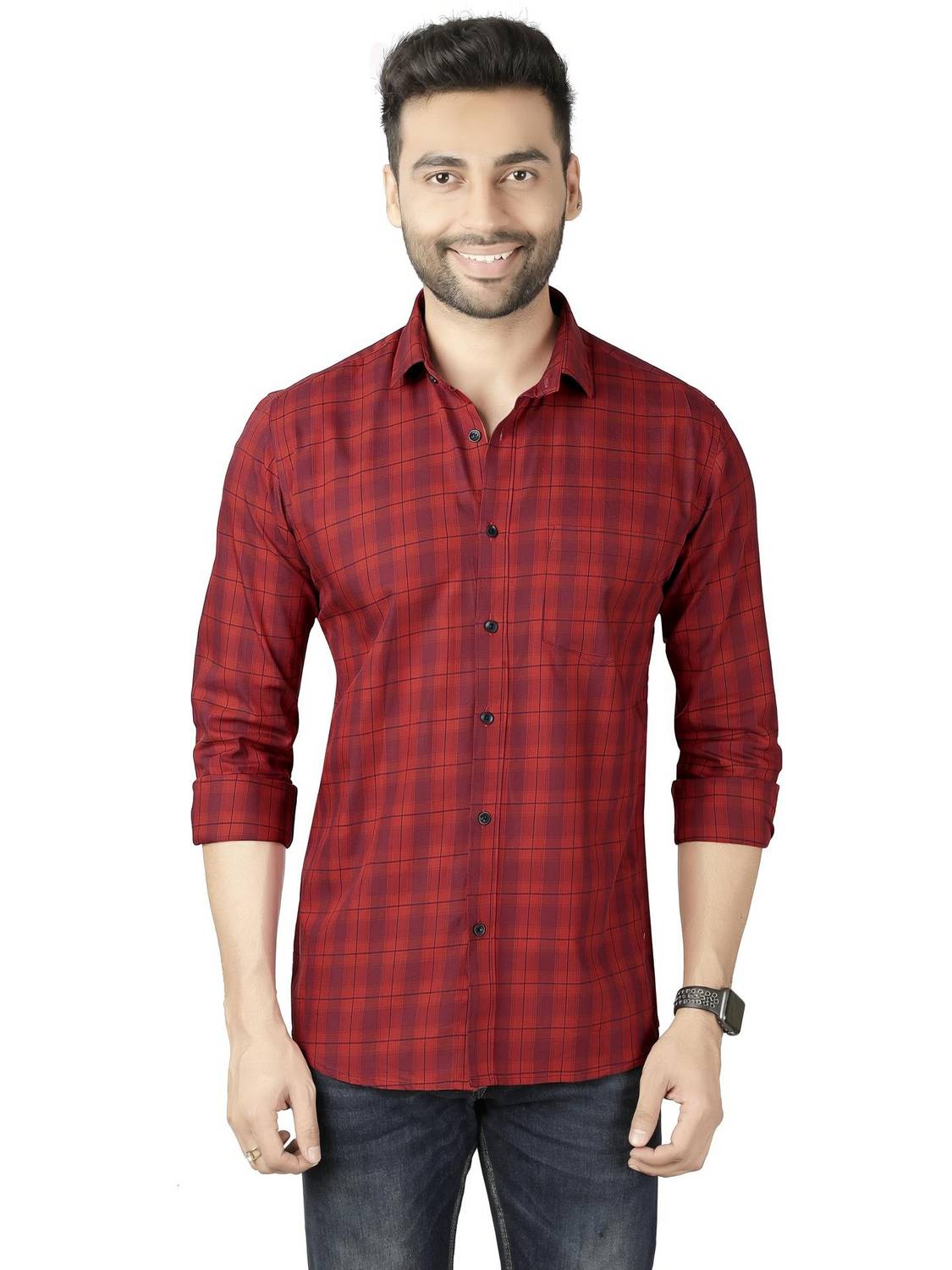 5TH ANFOLD Men Checkered Casual Red Shirt
