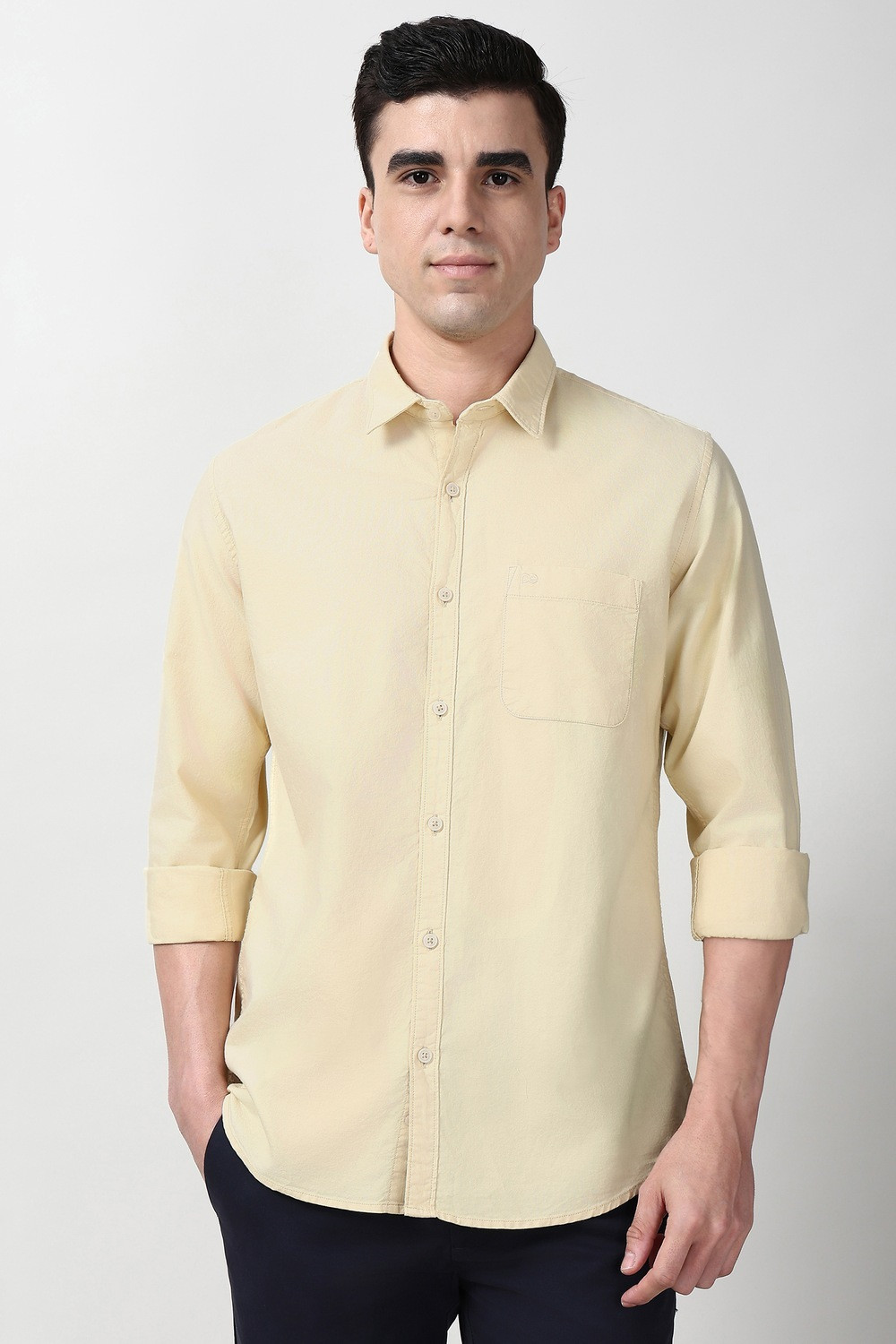 Image of PETER ENGLAND Men Solid Casual Beige Shirt