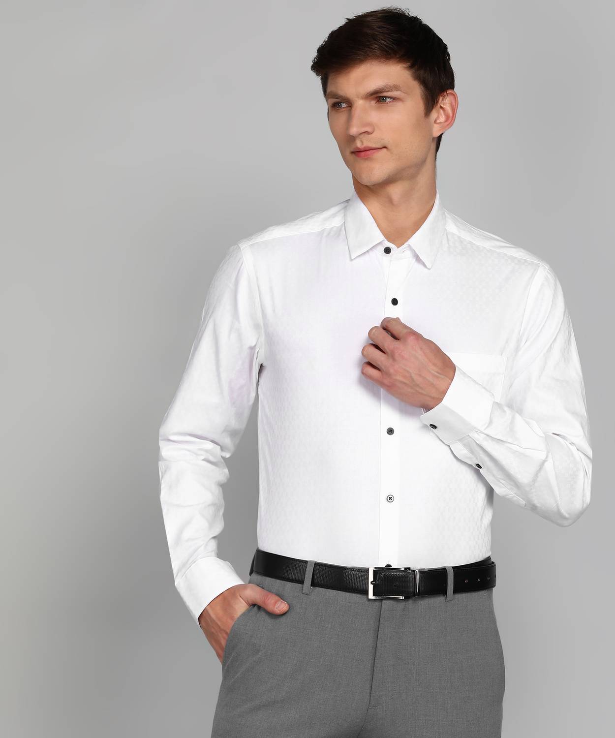 ARROW Men Self Design Formal White Shirt
