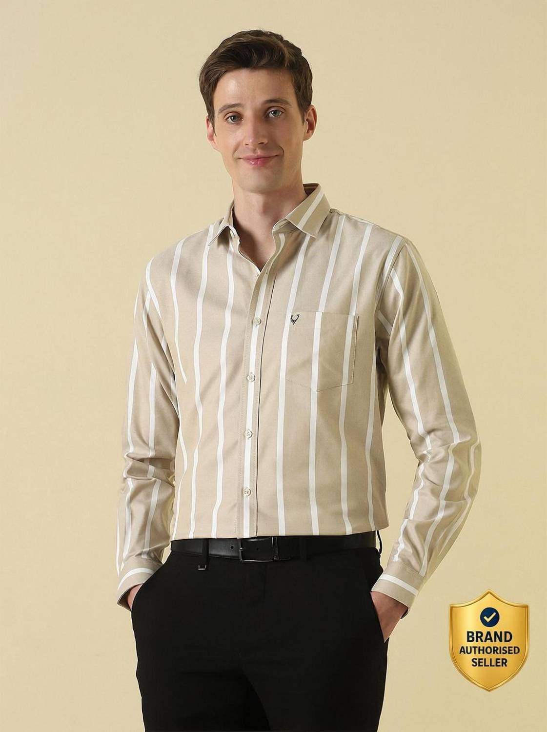 Allen Solly Men Striped Casual Beige Shirt