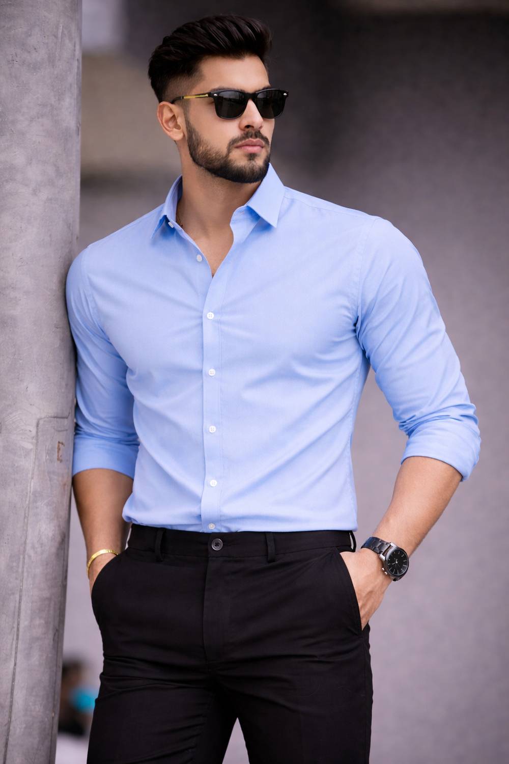 BROCON Men Solid Casual Light Blue Shirt