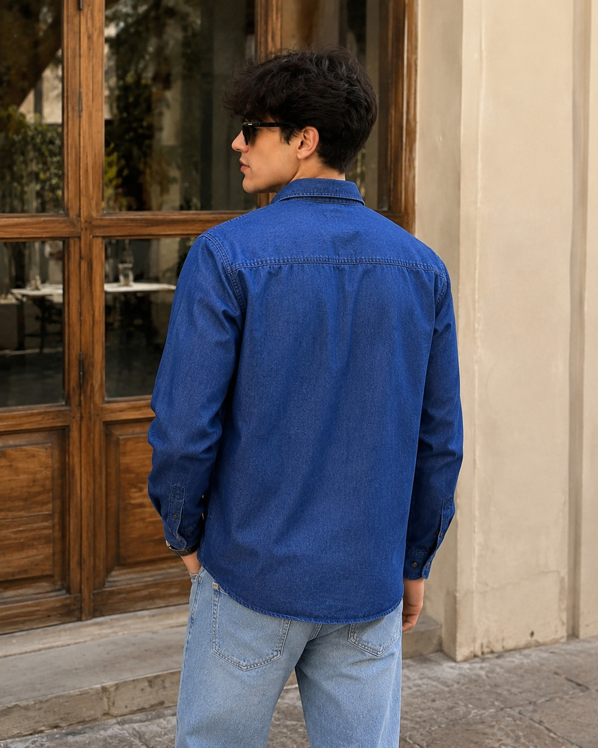 Image of FnQ Men Washed Casual Dark Blue Shirt