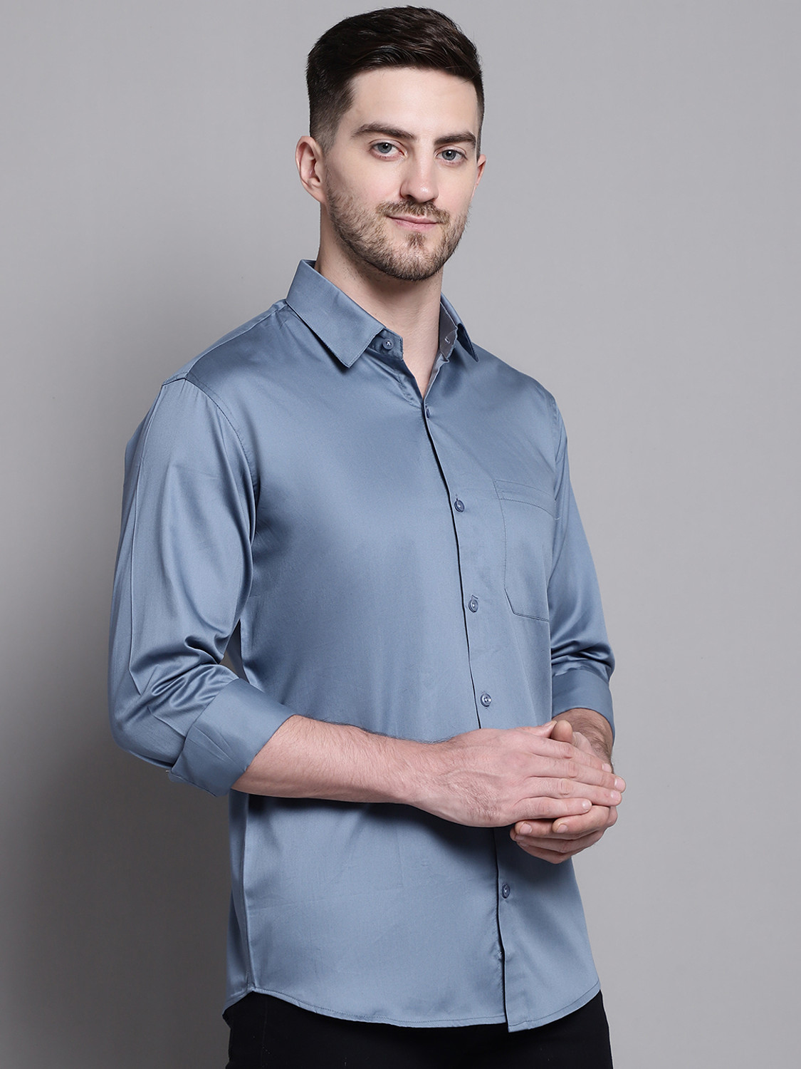 Image of JAINISH Men Solid Casual Blue Shirt
