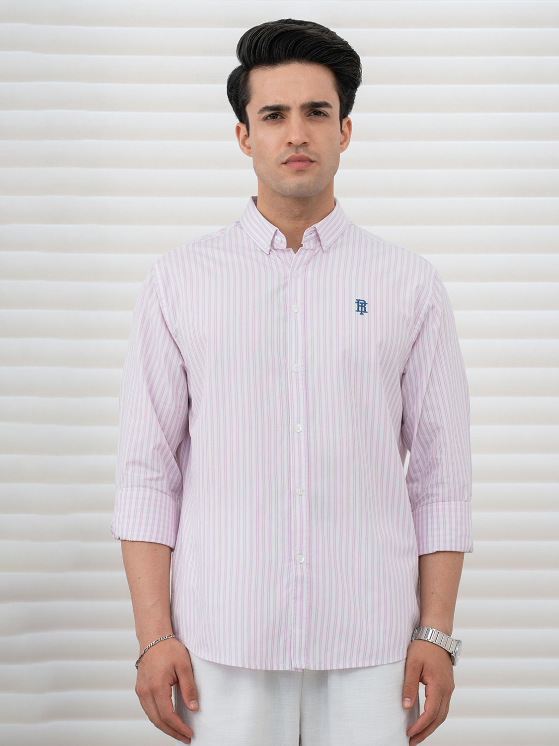 Image of RED TAPE Men Relaxed Fit Striped Button Down Collar Casual Shirt