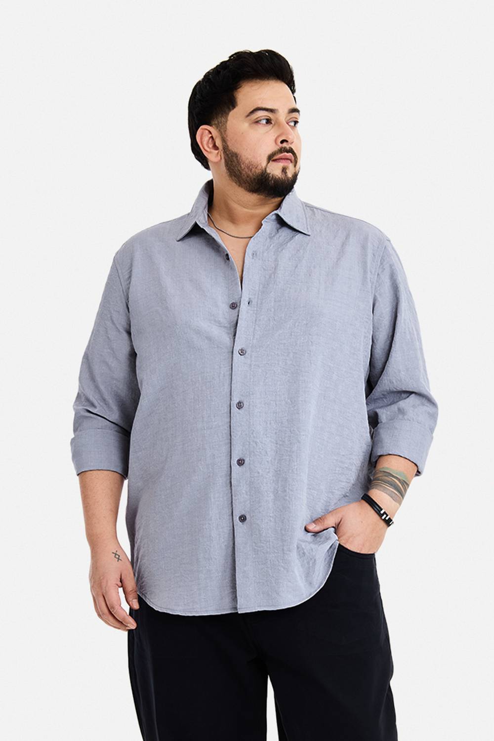 Snitch Men Self Design Casual Grey Shirt