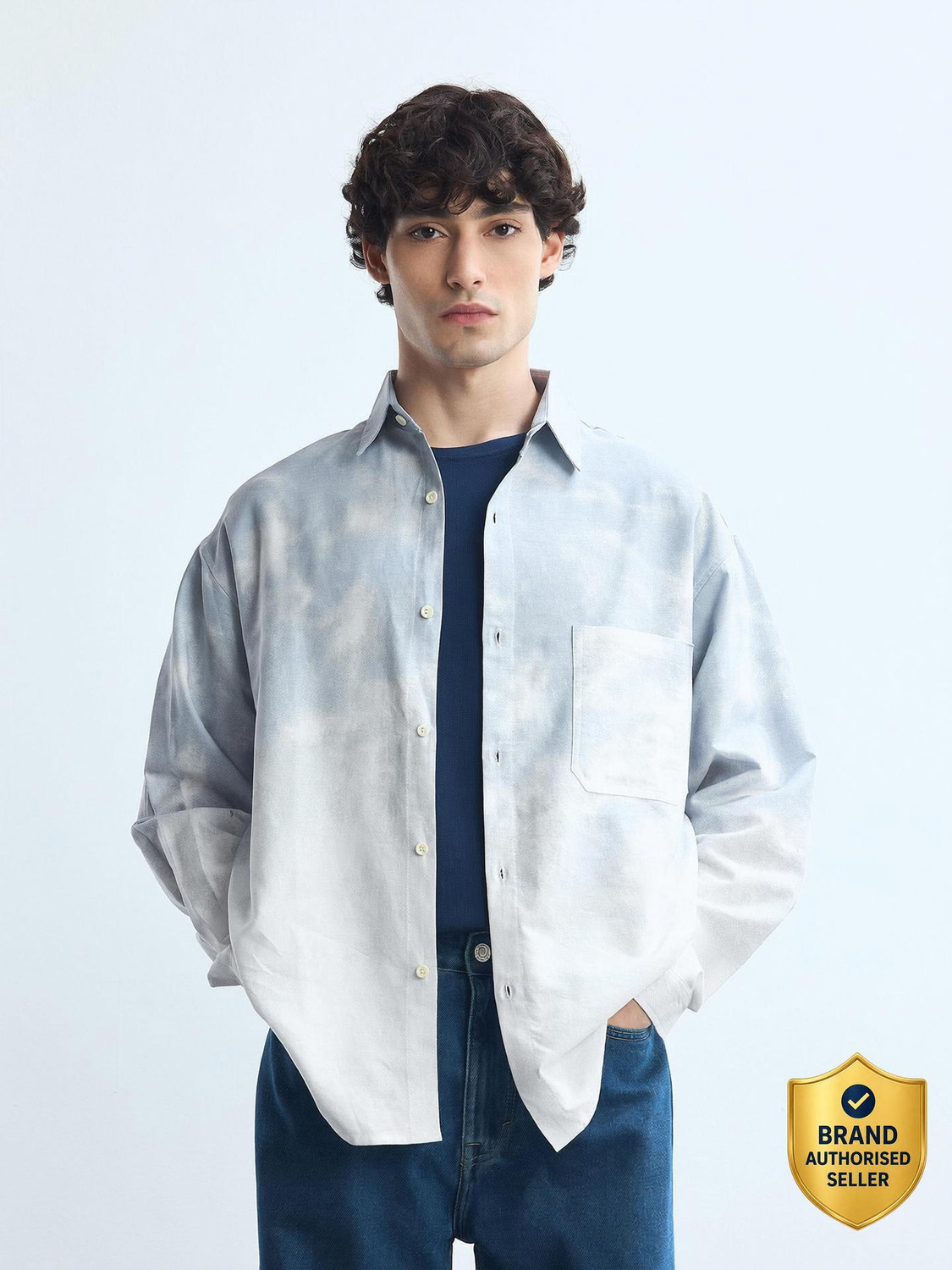 Image of FLYING MACHINE Men Dyed /Ombre Casual Blue Shirt