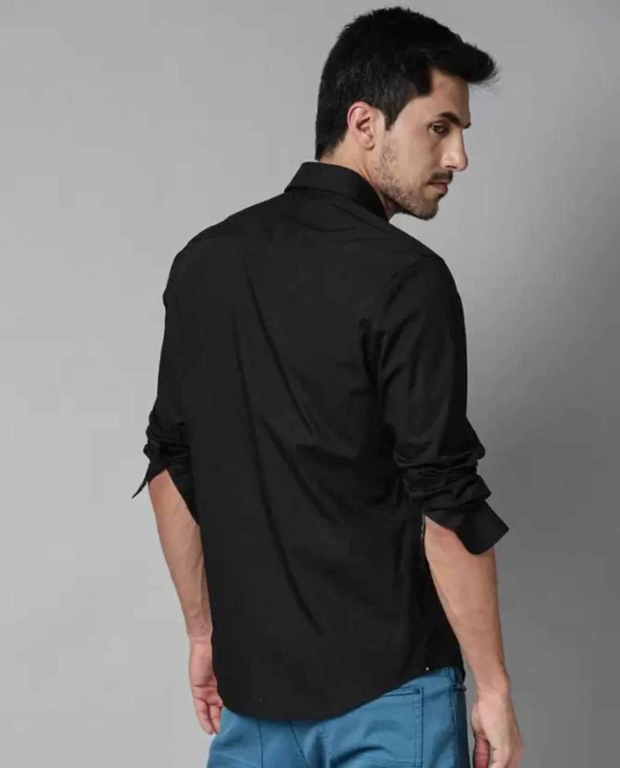 Image of GLeo Men Solid Casual Black Shirt