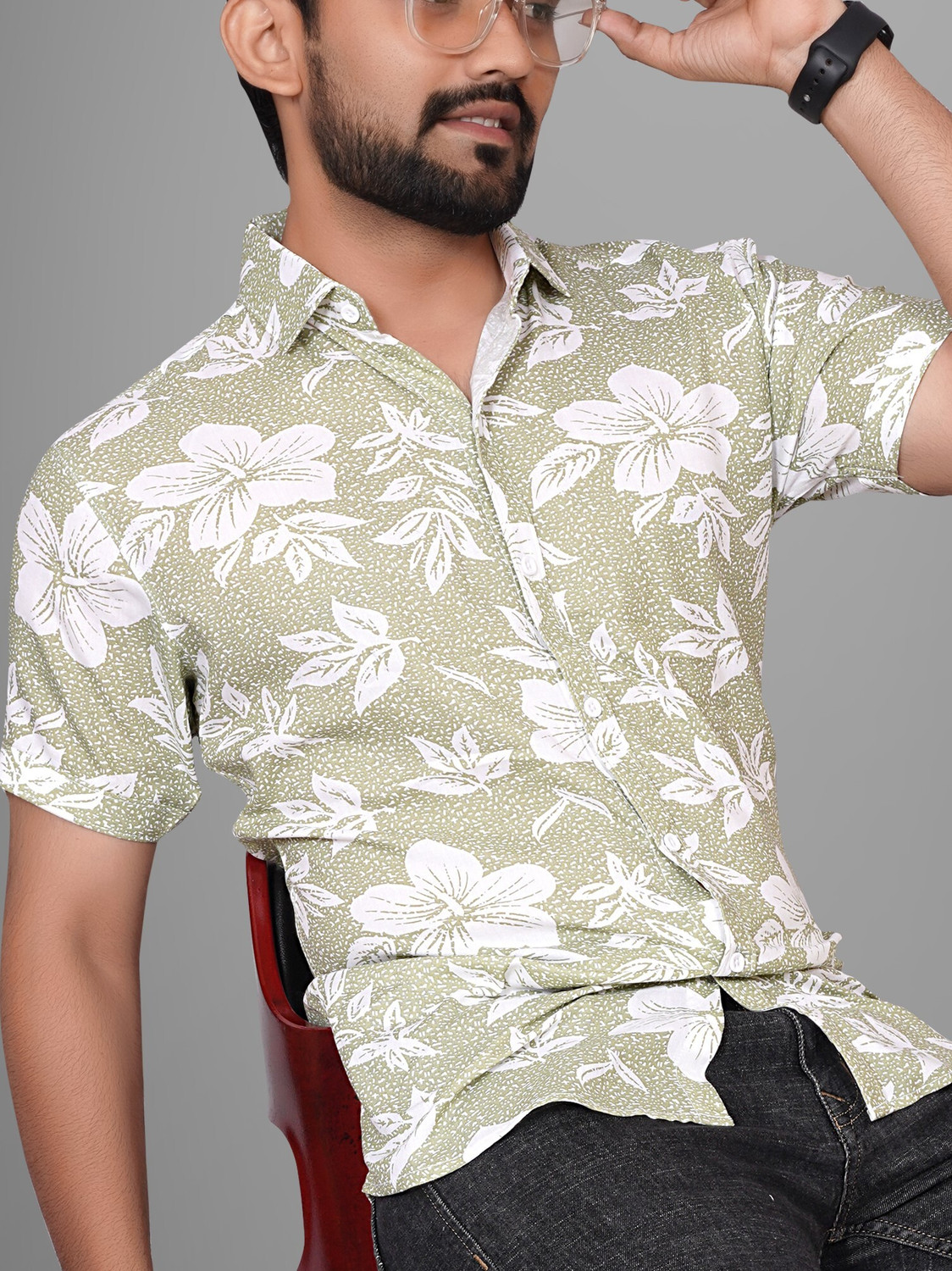 Image of METRONAUT Men Printed Casual Light Green, White Shirt