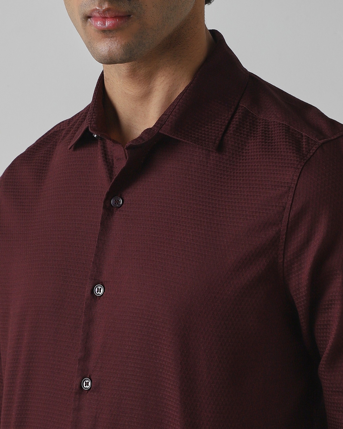 Image of MUFTI Men Solid Casual Maroon Shirt