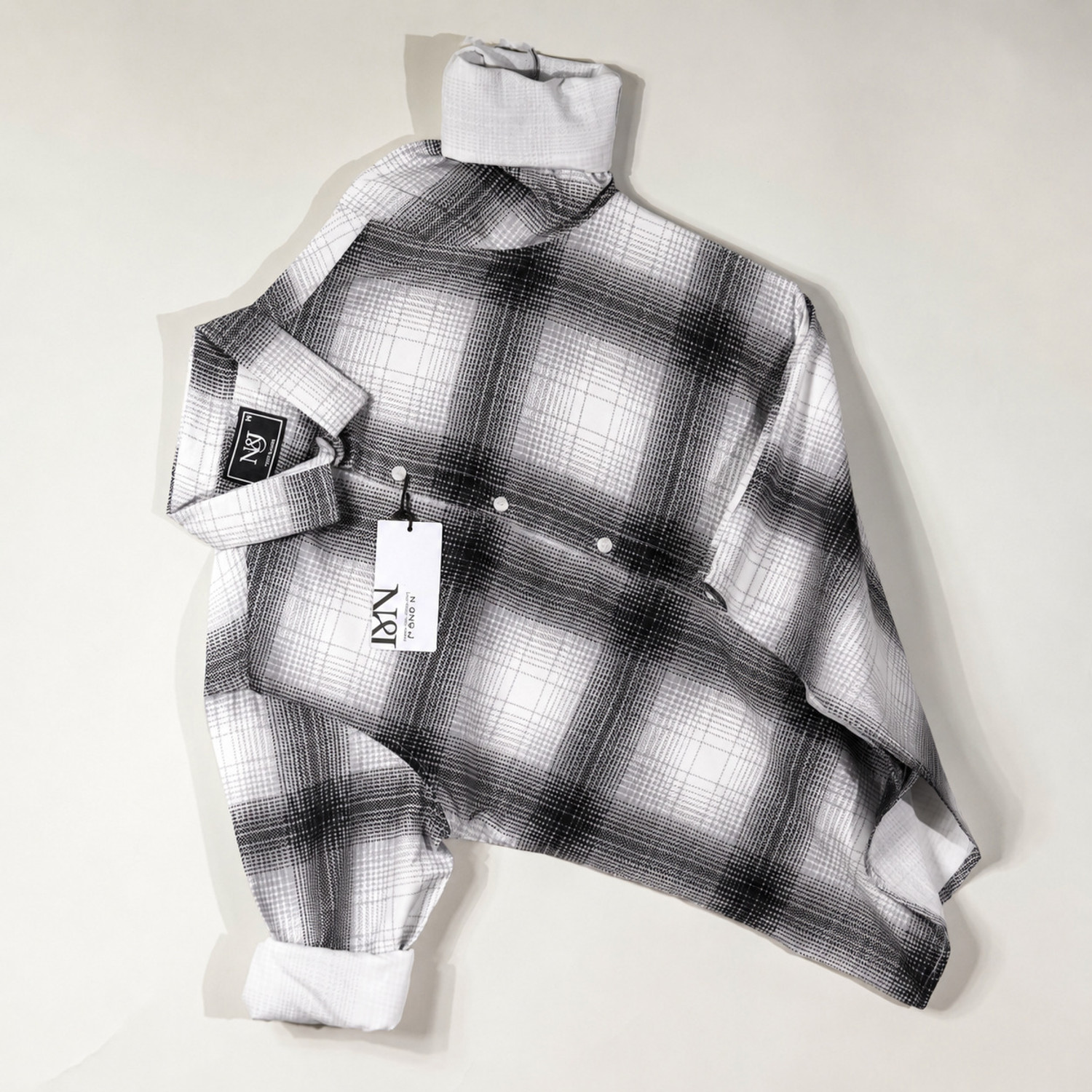 Image of N AND J Men Checkered Casual Black, White Shirt