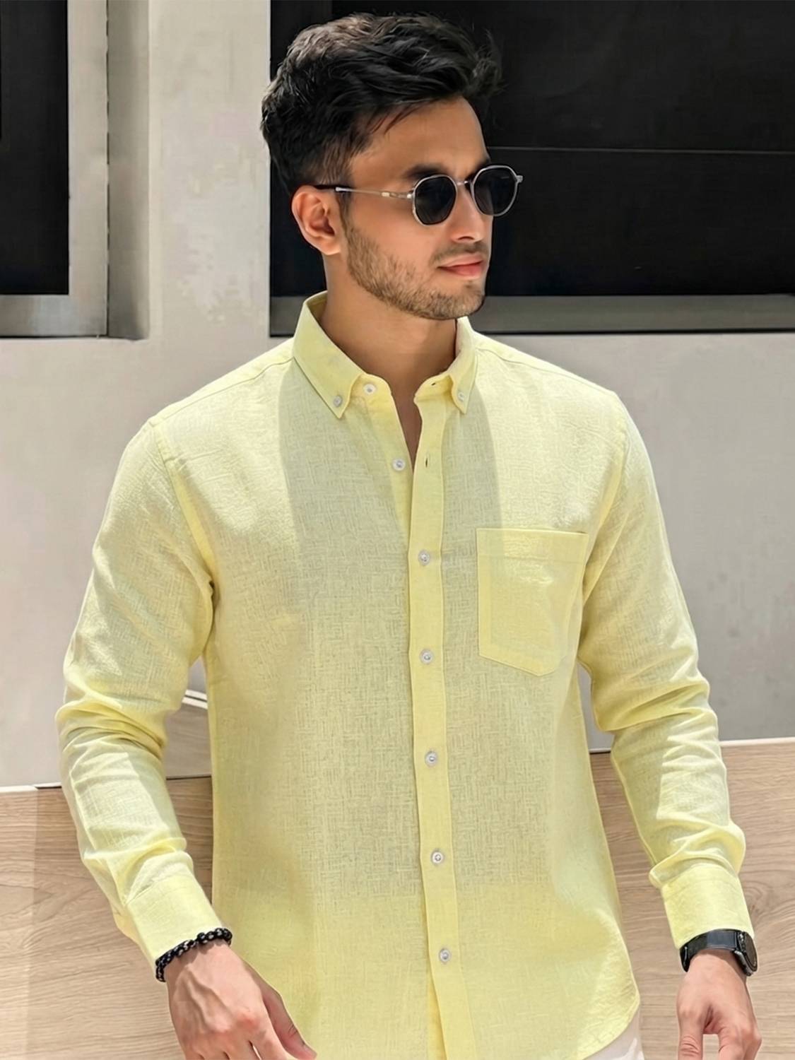 METRONAUT Men Solid Casual Yellow Shirt