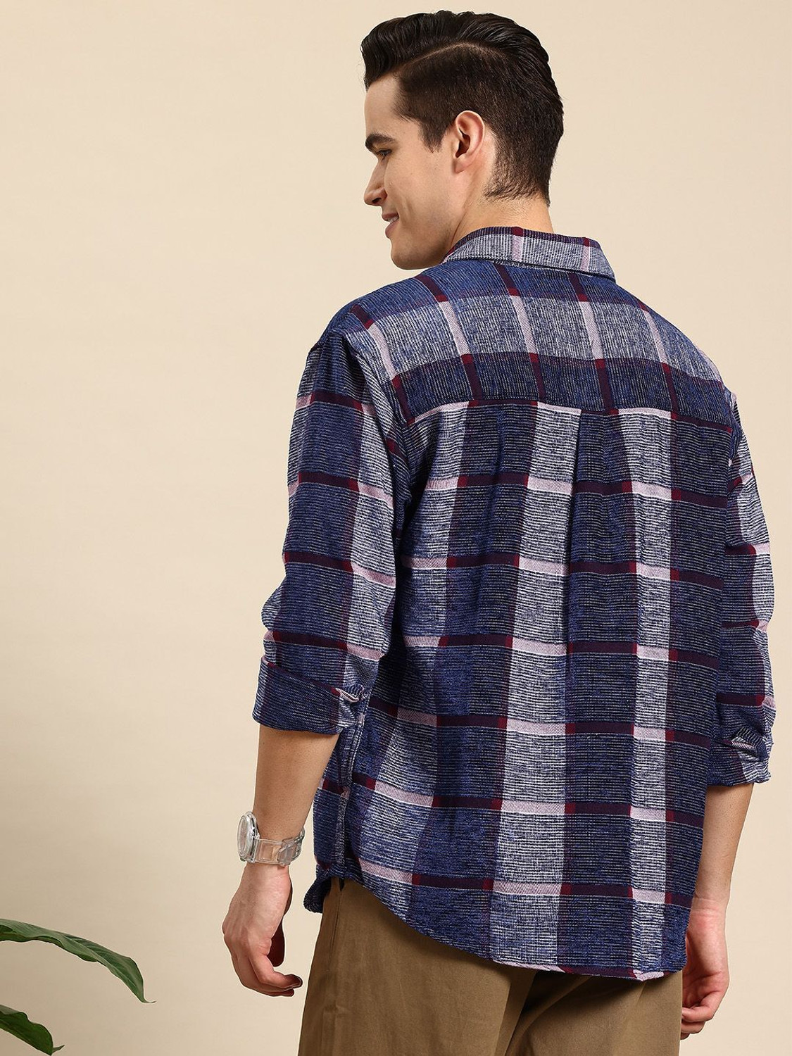 Image of Mast & Harbour Men Checkered Casual Blue Shirt