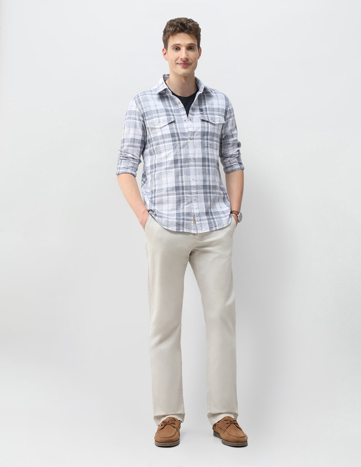 Image of U.S. Polo Assn. Denim Co. Men Checkered Casual Blue Shirt