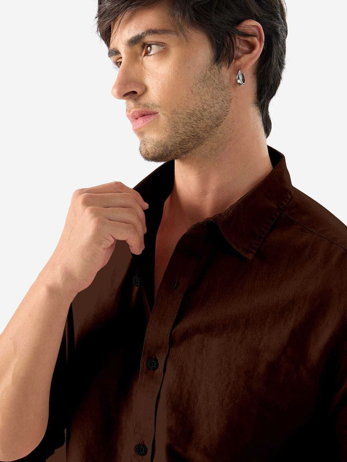 Image of luxiva Men Solid Casual Brown Shirt