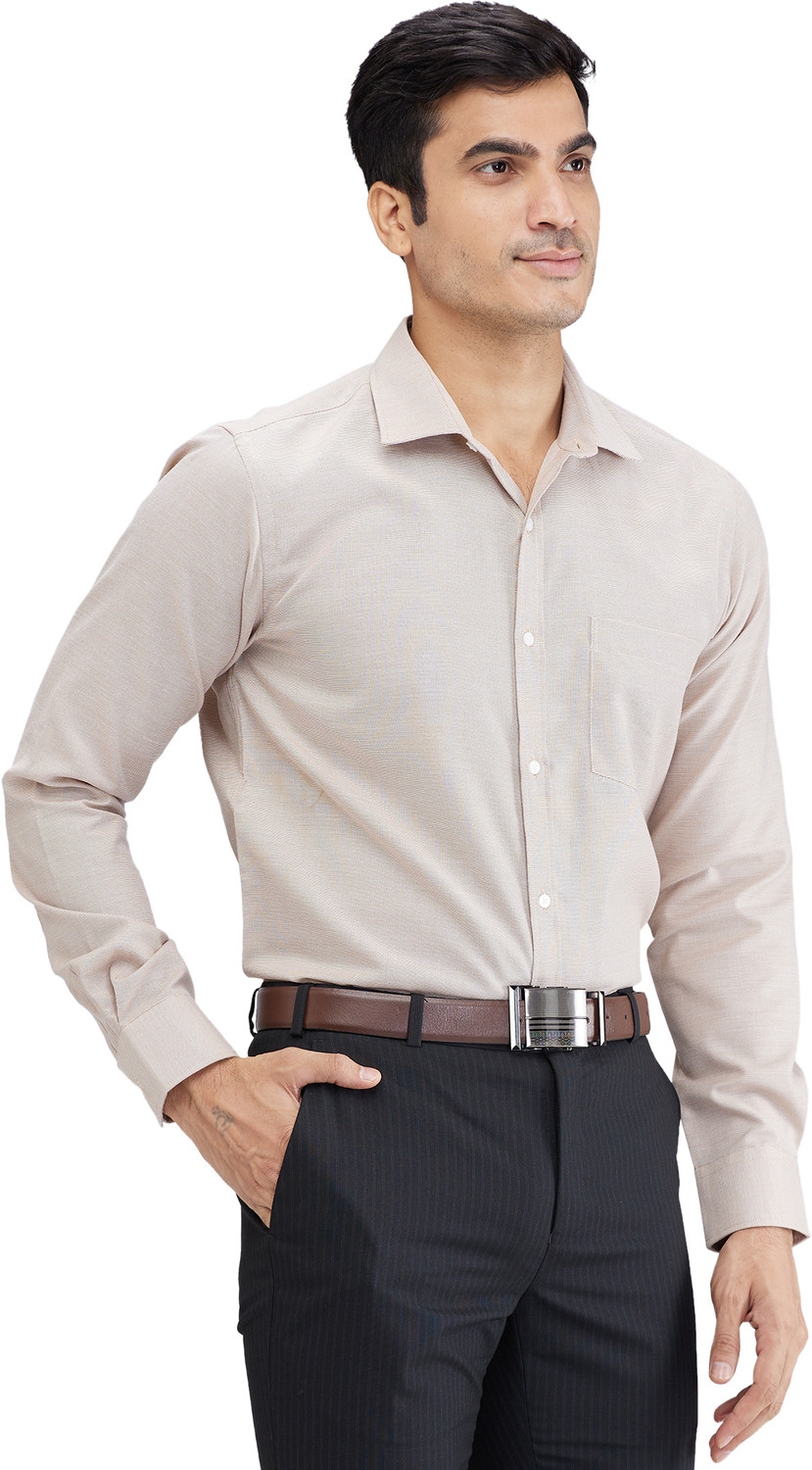Image of PARK AVENUE Men Self Design Formal Beige Shirt