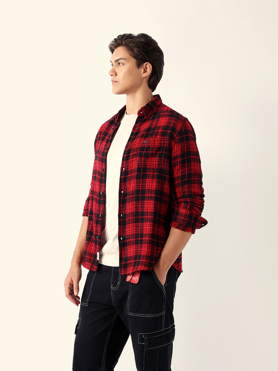 Image of THE BEAR HOUSE Men Checkered Casual Red Shirt