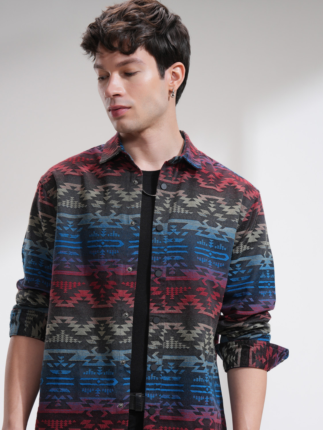 Image of HIGHLANDER Men Self Design Casual Multicolor Shirt