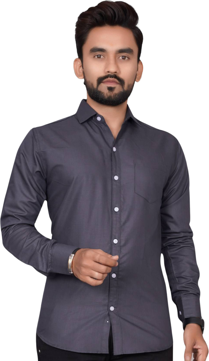 Image of VC Fashion Men Solid Formal Grey Shirt