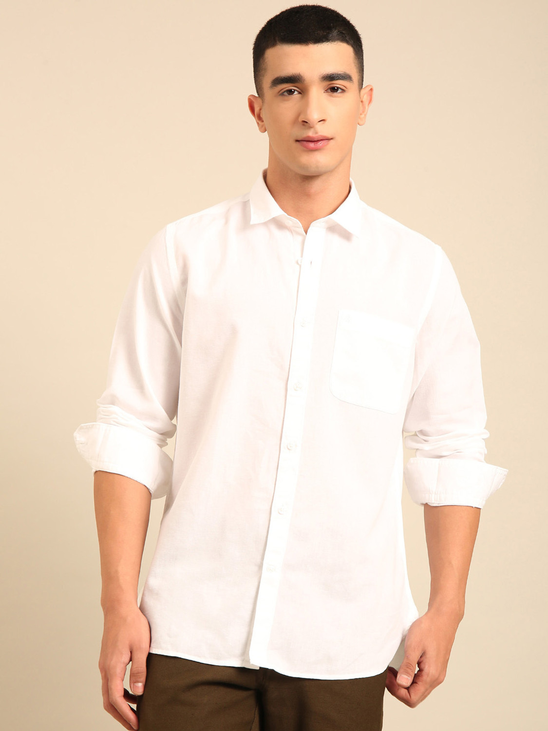 Image of CAVALLO BY LINEN CLUB Men Solid Casual White Shirt