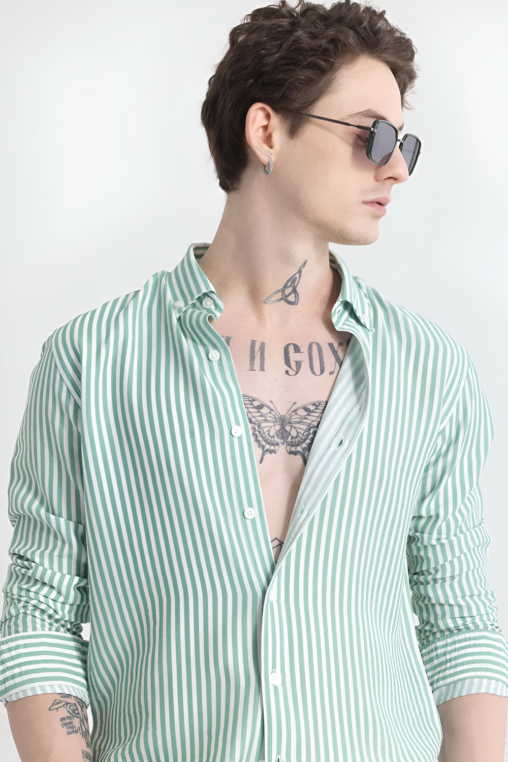 Image of METRONAUT Men Striped Casual Green Shirt