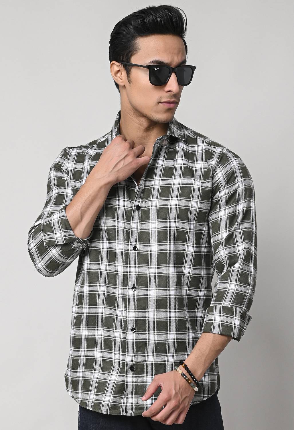 BLEZZA Men Green, White Checkered Shirt - Image 4