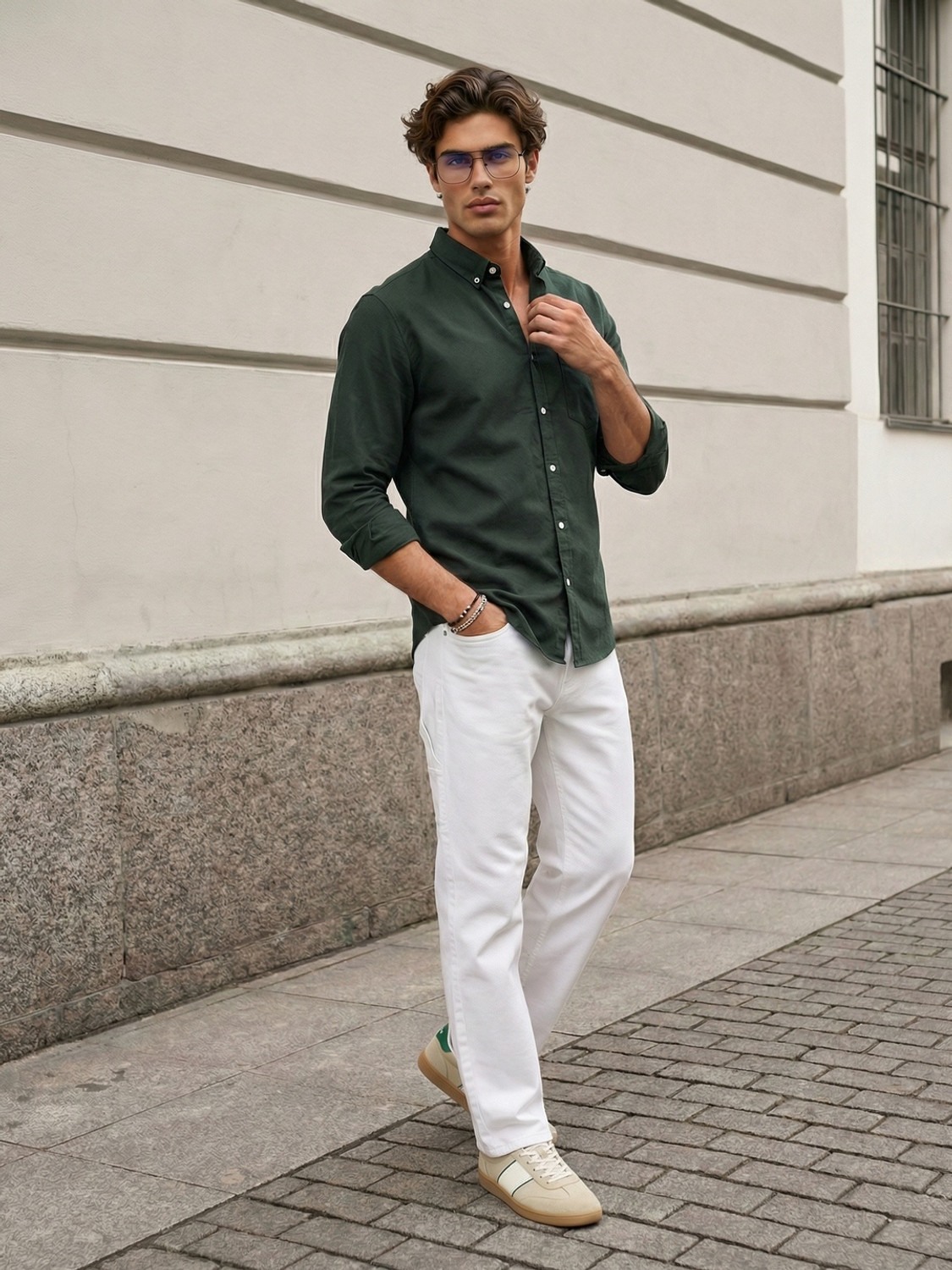 Image of Urbano Fashion Men Solid Casual Dark Green Shirt