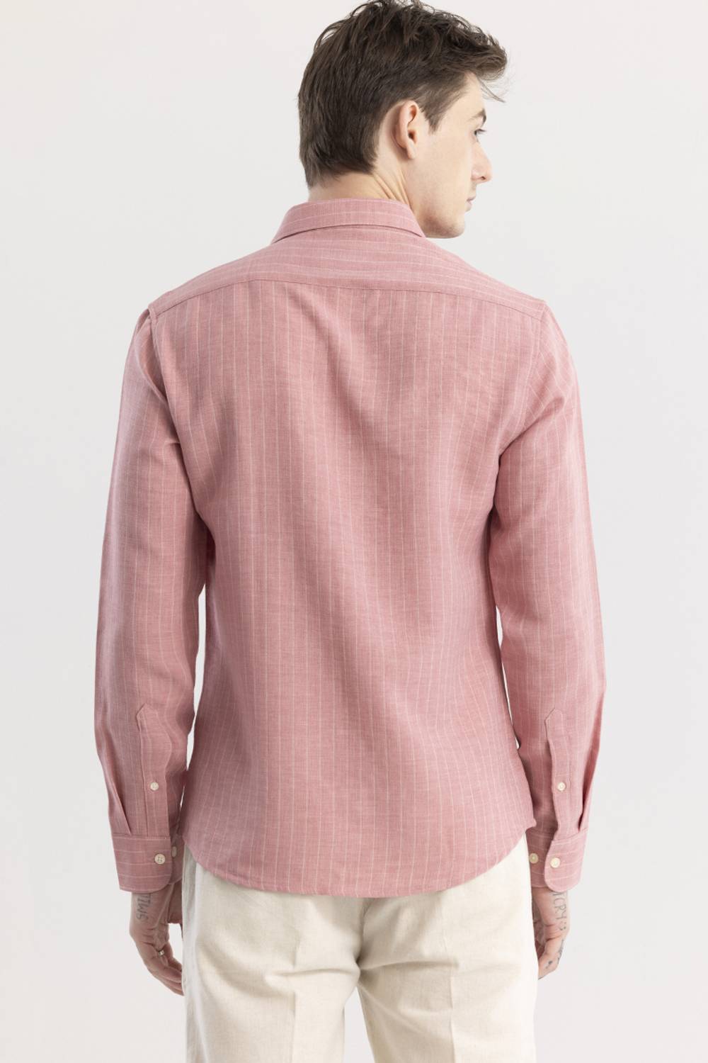 Snitch Men Striped Casual Pink Shirt - Image 2